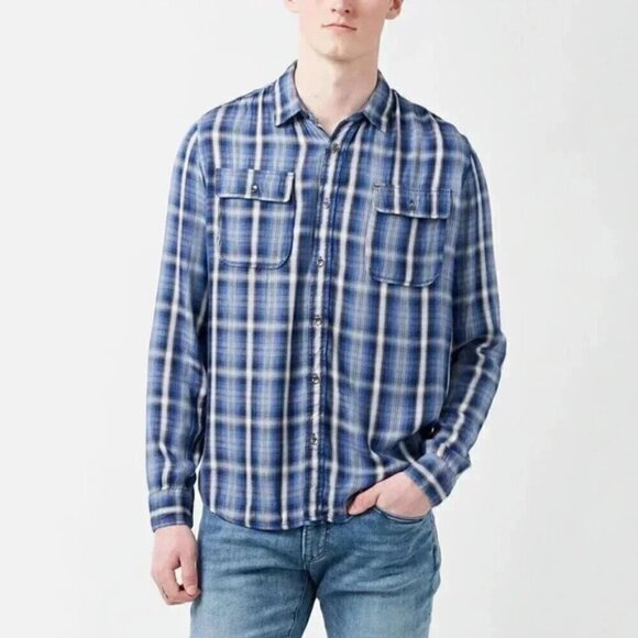 NWT Buffalo Plaid Check Blue Snap Button Dress Shirt Size Large - Picture 1 of 14